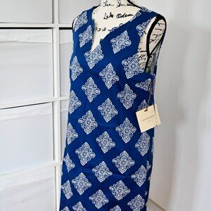 Cynthia Rowley Sheath Sleeveless Dress NWT Navy White Print Size 10 Designer